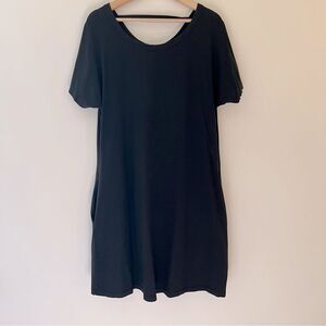 COS Black Dress A-Line Ruched Sleeve Back Detail Pockets Size Small Minimal Mod